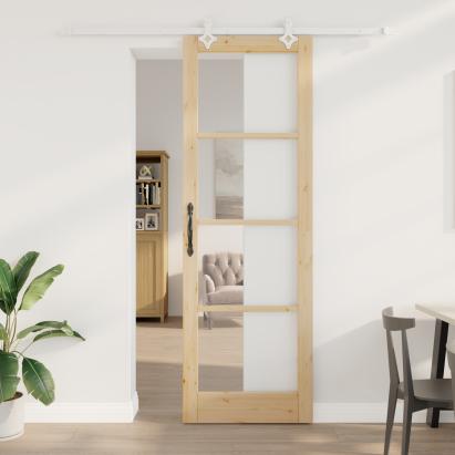 Set de uși glisante  cu set de accesorii 78x232 cm din lemn masiv de pin, Ușă de interior  cu sticlă 'ORKDAL'78x232x4 cm din lemn masiv de pin GartenMobel Dekor
