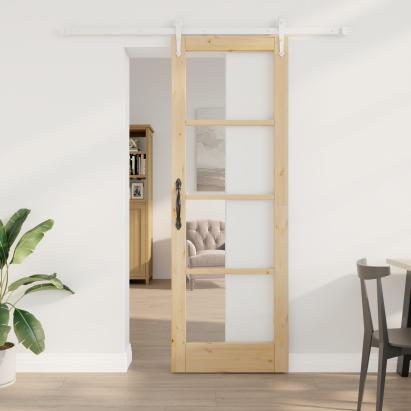 Ușă glisantă  cu set de accesorii 73,5x211 cm din lemn masiv de pin, Ușă interioară  cu sticlă 'ORKDAL'73,5x211x4 cm din lemn masiv de pin GartenMobel Dekor