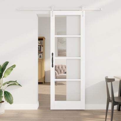 Set de uși glisante  cu set de accesorii Alb 73.5x211 cm Lemn solid Pin, Ușă de interior  cu sticlă 'ORKDAL'Alb 73.5x211x4 cm GartenMobel Dekor