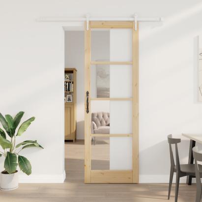 Ușă glisantă  cu kit hardware 78x232 cm Lemn masiv Pin, Ușă interioară  cu sticlă 'ORKDAL'78x232x4 cm Lemn masiv Pin GartenMobel Dekor