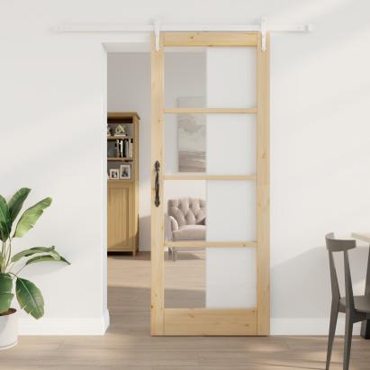 Ușă glisantă  cu set de hardware 83x211 cm din lemn solid de pin, Ușă interioară  cu sticlă 'ORKDAL'83x211x4 cm din lemn solid de pin GartenMobel Dekor