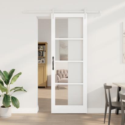 Set Ușă Glisantă  cu Hardware Alb 83x232 cm Lemn Masiv de Pin, Ușă Interioară  cu Sticlă 'ORKDAL'Albă 83x232x4 cm GartenMobel Dekor