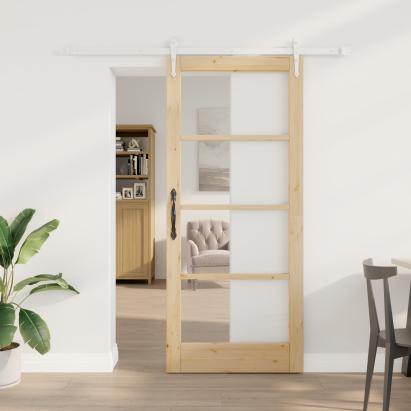Ușă glisantă  cu set hardware 86x198.5 cm Lemn masiv de pin, Ușă interioară  cu sticlă 'ORKDAL'86x198.5x4 cm Lemn masiv de pin GartenMobel Dekor