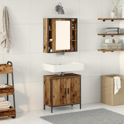 Set de mobilier pentru baie 2 piese Lemn vechi Lemn prelucrat GartenMobel Dekor