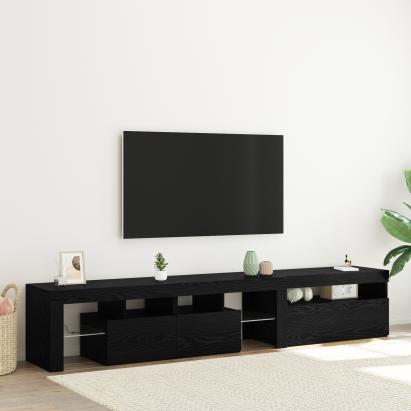 Cabinete pentru TV  2 buc cu Lumini LED Stejar Negru Lemn Prelucrat, Stand pentru TV  cu Lumini LED - Stejar Negru - 75x35x40 cm - Fabricat din Lemn Prelucrat GartenMobel Dekor