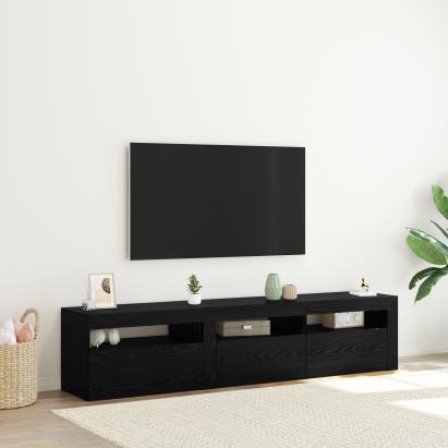 Cabinete TV  2 pcs cu lumini LED Stejar negru Lemn prelucrat, Suport TV  Stejar negru cu lumini LED, 60x35x40 cm, din lemn prelucrat GartenMobel Dekor