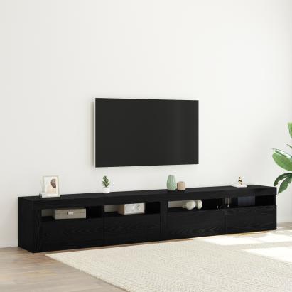 Set Cabinet TV  3 Piese cu Luminile LED Stejar Negru Lemn Stratificat, Cabinete TV  2 piese cu Luminile LED Stejar Negru 60x35x40 cm Lemn Stratificat GartenMobel Dekor