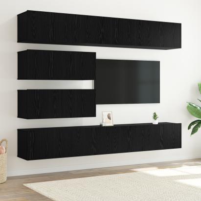 Set 6 piese cabinet TV montat pe perete stejar negru lemn prelucrat GartenMobel Dekor