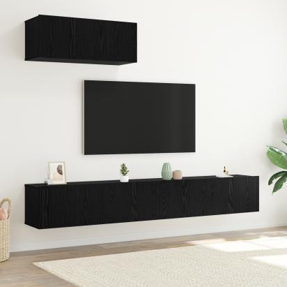 Set Mobilier TV 3 Piese Montat pe Perete Negru din Lemn Prelucrat GartenMobel Dekor