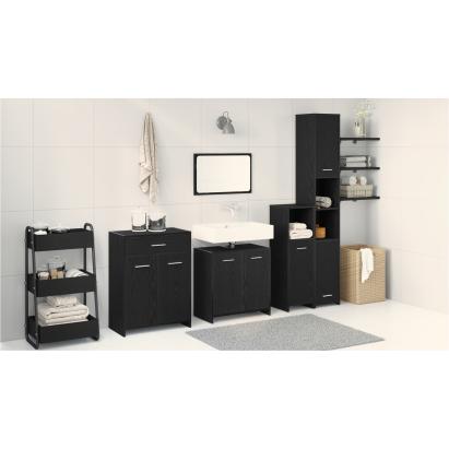 Set mobile baie  4 piese Stejar Negru Lemn prelucrat, Dulap de Baie  Stejar Negru 60x33x80 cm Fabricat din Lemn Prelucrat GartenMobel Dekor