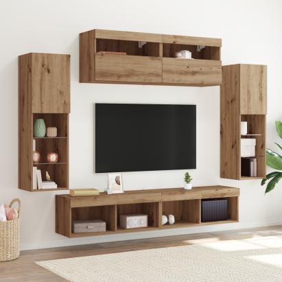 Dulapuri TV  cu lumini LED 2 piese Stejar 80x30x30 cm, Dulapuri TV  cu lumini LED 2 piese Stejar 60x30x40 cm GartenMobel Dekor