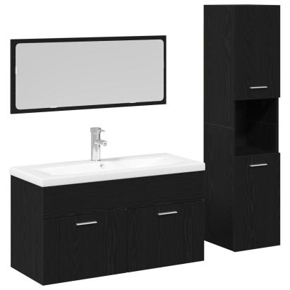 Set Mobilier Baie  din 2 piese Stejar Negru Lemn Prelucrat, Dulap Baie  Stejar Negru, 30x30x130 cm, Fabricat din Lemn Prelucrat GartenMobel Dekor
