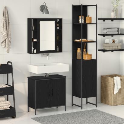 Cabinet Chiuvetă Baie  Stejar Negru 60x30x60 cm Lemn Prelucrat, Cabinet Baie  Stejar Negru 33x33x185.5 cm Lemn Prelucrat GartenMobel Dekor