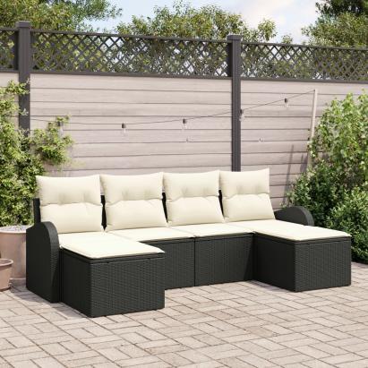 Set de canapea pentru grădină cu perne Negru Rattan Poli GartenMobel Dekor