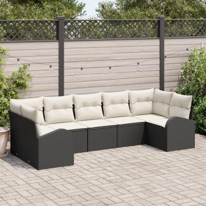Set de canapea de grădină cu 7 piese și perne Poly Rattan Negru GartenMobel Dekor