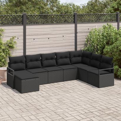 Set de canapea de grădină  8 piese Negru Ratan Poly, Canapea de grădină  2 persoane Negru Ratan Poly GartenMobel Dekor