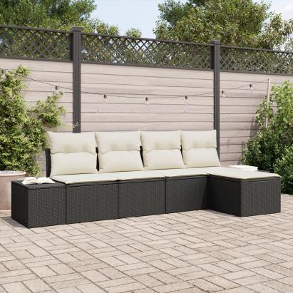 Set de Canapea cu 5 Piese cu Perne Negru Poliratan GartenMobel Dekor