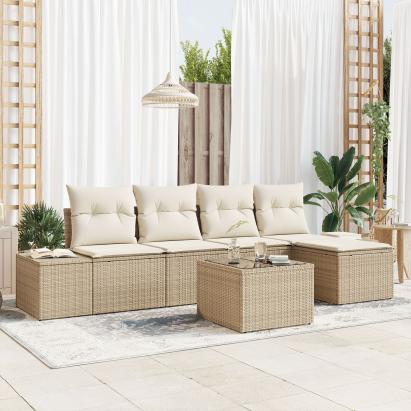 Set de canapea de grădină cu perne Brown Poly Rattan GartenMobel Dekor