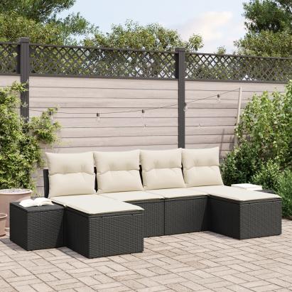Set 6 Piese Canapea Grădină cu Perne Negru Poliratan GartenMobel Dekor