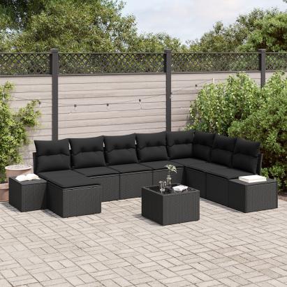 Set canapea grădină 9 piese cu perne bej din rattan poli GartenMobel Dekor