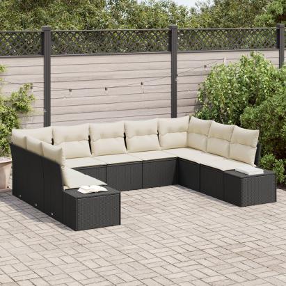 Set de Canapele de Grădină 9 Piese cu Perne Negru Rattan Poli GartenMobel Dekor