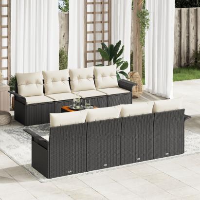 Set canapele grădină 9 Piese cu perne Negru Ratan Sintetic GartenMobel Dekor