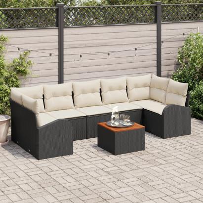 Set de Canapele pentru Grădină din 8 Piese cu Perne Negru Poliratan Acacia GartenMobel Dekor