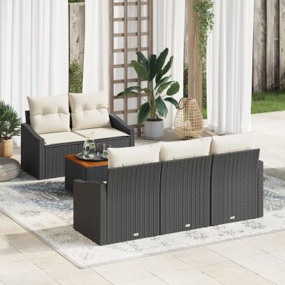 Set Canapea Grădină 6 Piese cu Perne Negru Ratan Polimeric Acacia GartenMobel Dekor