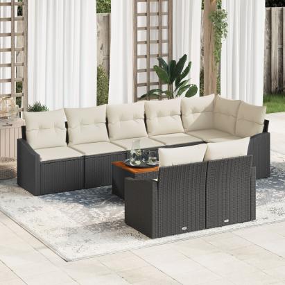 Set de Sofa pentru Grădină cu 9 Piese și Perne Negru Ratan Polimerizat Acacia GartenMobel Dekor