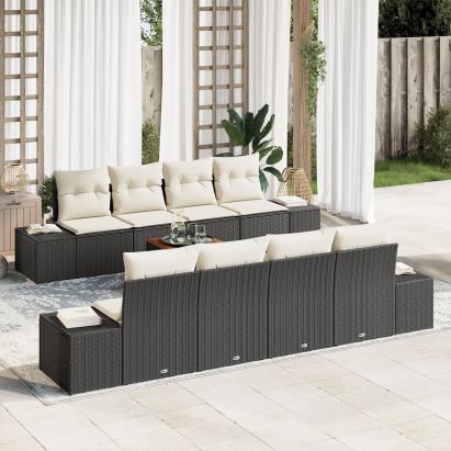 Set de canapea cu 9 piese cu perne negru poliratan acacia GartenMobel Dekor