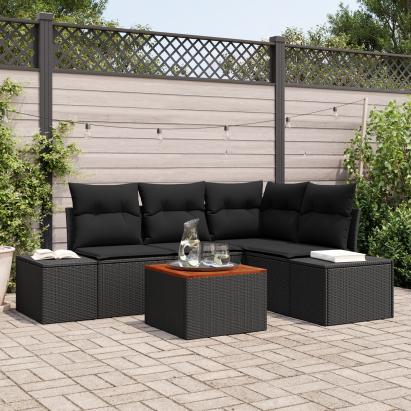 Set de canapea de grădină 5 piese cu perne Poliratan Negru Acacia GartenMobel Dekor