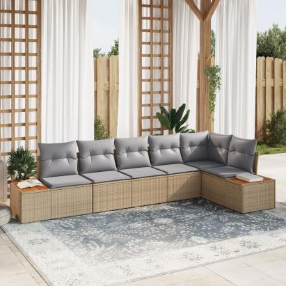 Set de Sofa de Grădină de 6 Piese cu Perne Bej Ratan Polimer Acacia GartenMobel Dekor