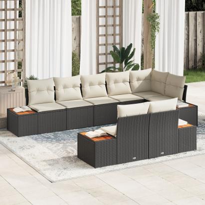 Set de canapea de 8 piese cu perne negre din poliratan Acacia GartenMobel Dekor