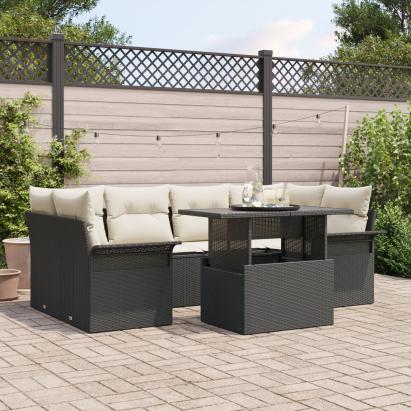 Set sofa grădină cu perne Negru Ratan Poli GartenMobel Dekor
