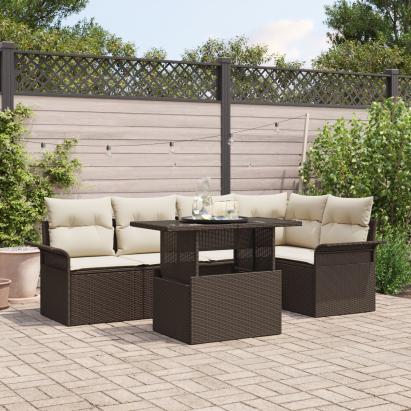 Set de canapele pentru grădină, 6 piese, cu perne, maro, poliratan GartenMobel Dekor