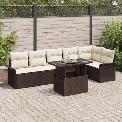 Set de Sofa pentru Grădină cu Perne Maro din Ratan Poli GartenMobel Dekor