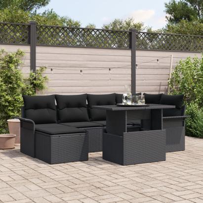 Set de sofa de grădină cu perne Negru rattan poliester GartenMobel Dekor