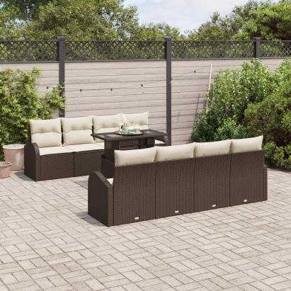 Set de Sofa de Grădină 9 Piese cu Pernă Maro Ratan Poli GartenMobel Dekor