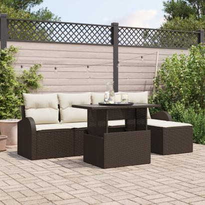 Set de Sofa pentru Grădină 6 Piese cu Perne Maro din Ratan Poli GartenMobel Dekor