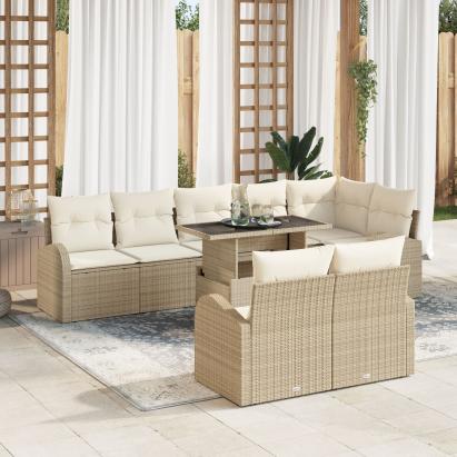 Set de Sofa pentru Grădină cu Perne Bej Poliratan GartenMobel Dekor