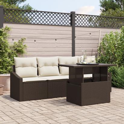 Set Canapea pentru Grădină cu 5 Piese și Perne Maro din Ratan Poli GartenMobel Dekor