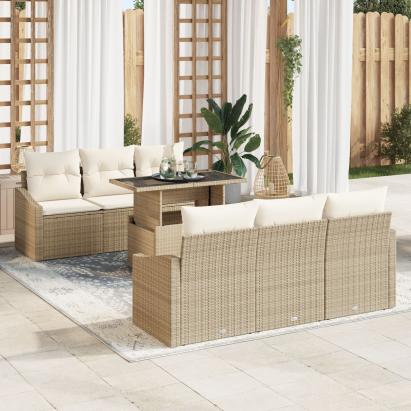 Set de canapea 7 piese grădină cu perne bej din rattan artificial GartenMobel Dekor