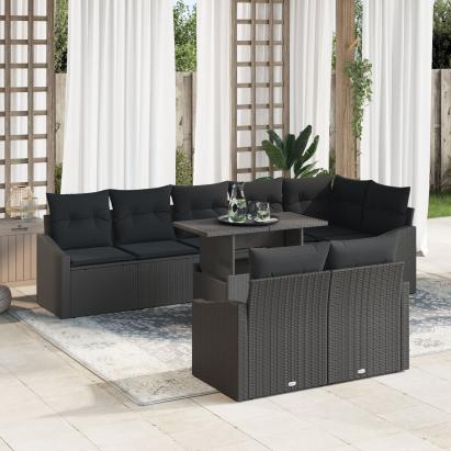 Set de Sofa pentru Grădină cu 9 Piese și Perne Negru Poliratan GartenMobel Dekor