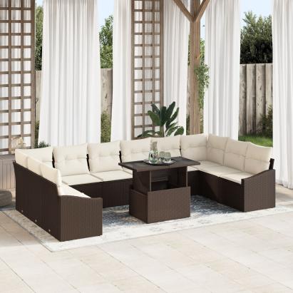 Set de 11 Piese Sofa de Grădină cu Perne Maro Ratan Poly GartenMobel Dekor