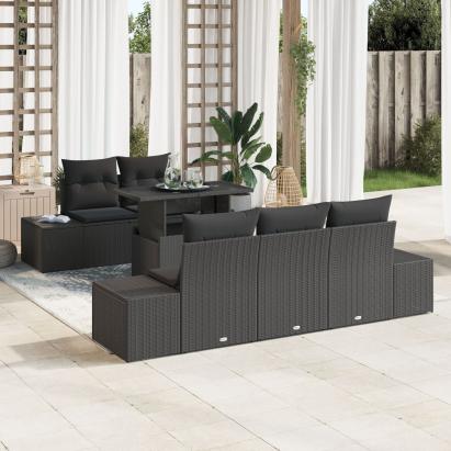 Set de 6 Piese de Sofa de Grădină cu Pernuțe Negru Ratan Poly GartenMobel Dekor