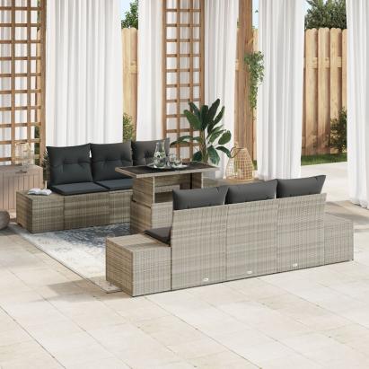 Set de 7 Piese de Sofa pentru Grădină cu Pernă Gri Deschis din Poliratan GartenMobel Dekor