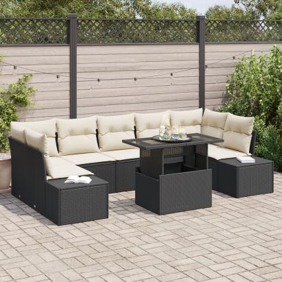 Set de Sofa de Grădină cu 8 Piese și Perne negre din Ratan Polimeric GartenMobel Dekor
