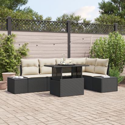 Set de 6 Piese Sofa pentru Grădină cu Pernă Negru Ratan Poli GartenMobel Dekor