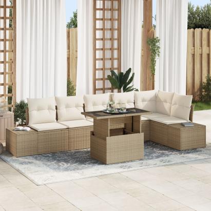 set de sofa de grădină cu perne în bej din ratan poli GartenMobel Dekor