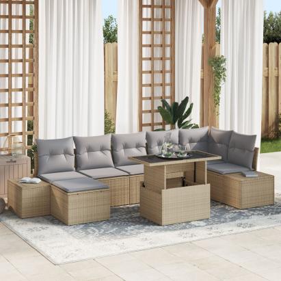 Set de sofa pentru grădină din 8 piese cu perne Bej din ratan GartenMobel Dekor